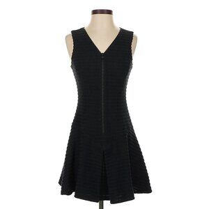 Theory Fit & Flare Black Knit Front Zip Pleated Mini Dress